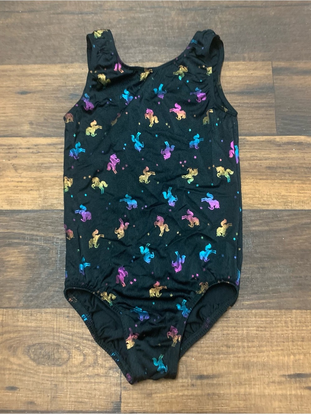 Girl’s Leotard Sz 7/8 Girl Power Sport Unicorn Black Gymnastics Dance